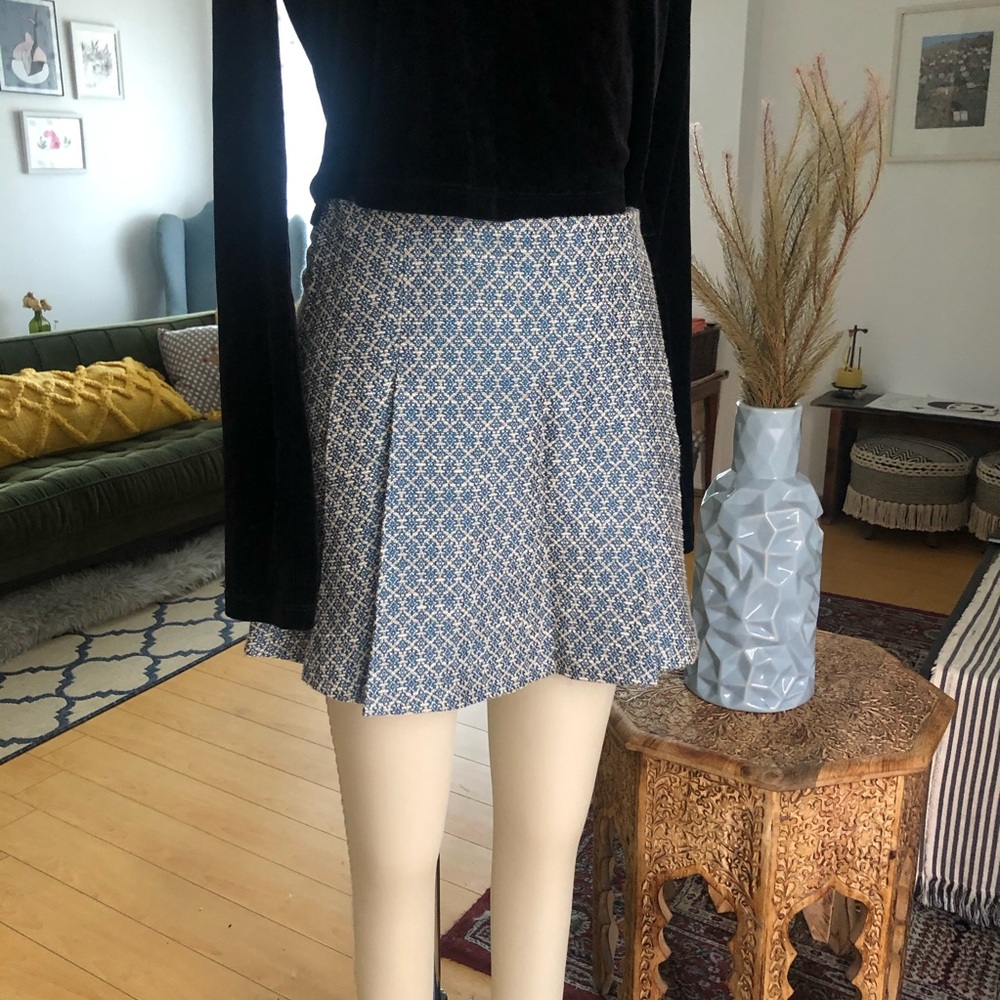 Topshop Blue Jaquard Pleated Miniskirt